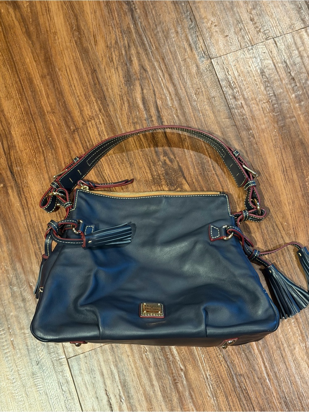 Dooney & Bourke Navy Blue Leather Shoulder Bag with Tassel